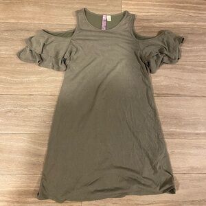 Alya Short Olive Army Green Dress SIze XSmall Cold Shoulder A-Line Dress Ruffle